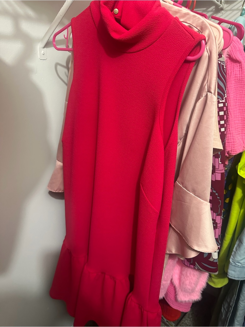 Hot Pink Drop-Waist Ruffle Hem Dress - Picture 3 of 6